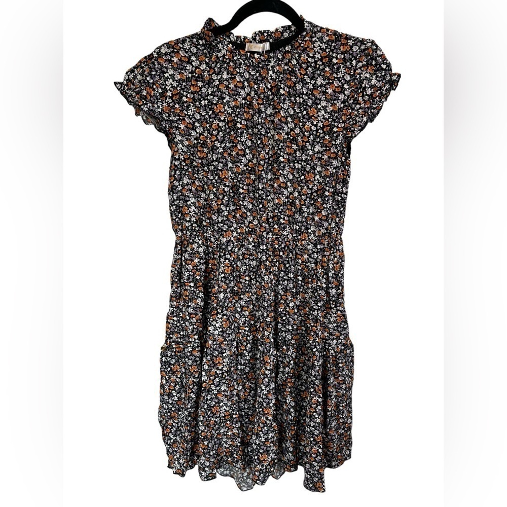 KIRUNDO Women's Capped Ruffle Sleeve Crew Neck Floral Flowy Dress Sz Small NWT - Picture 2 of 10